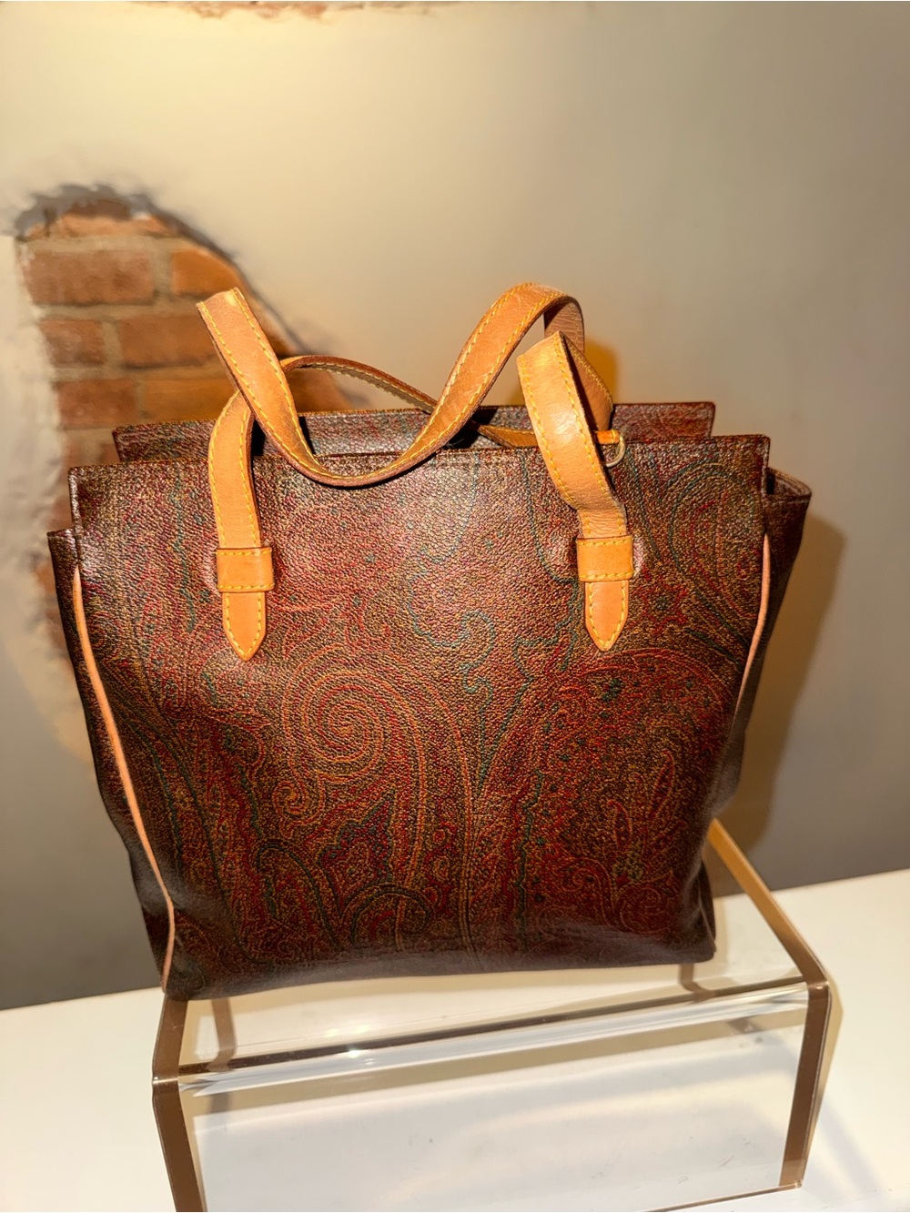 Vintage Etro Milano Paisley Coated Canvas 2-Way Satchel Tote Bag - Picture 2 of 11